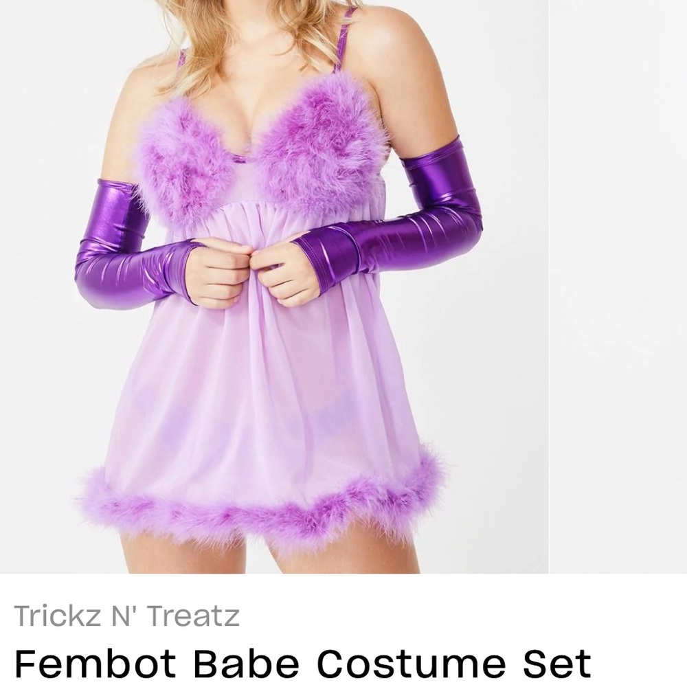 Dolls Kill Lavender Marabou Babydoll with Metallic Gloves